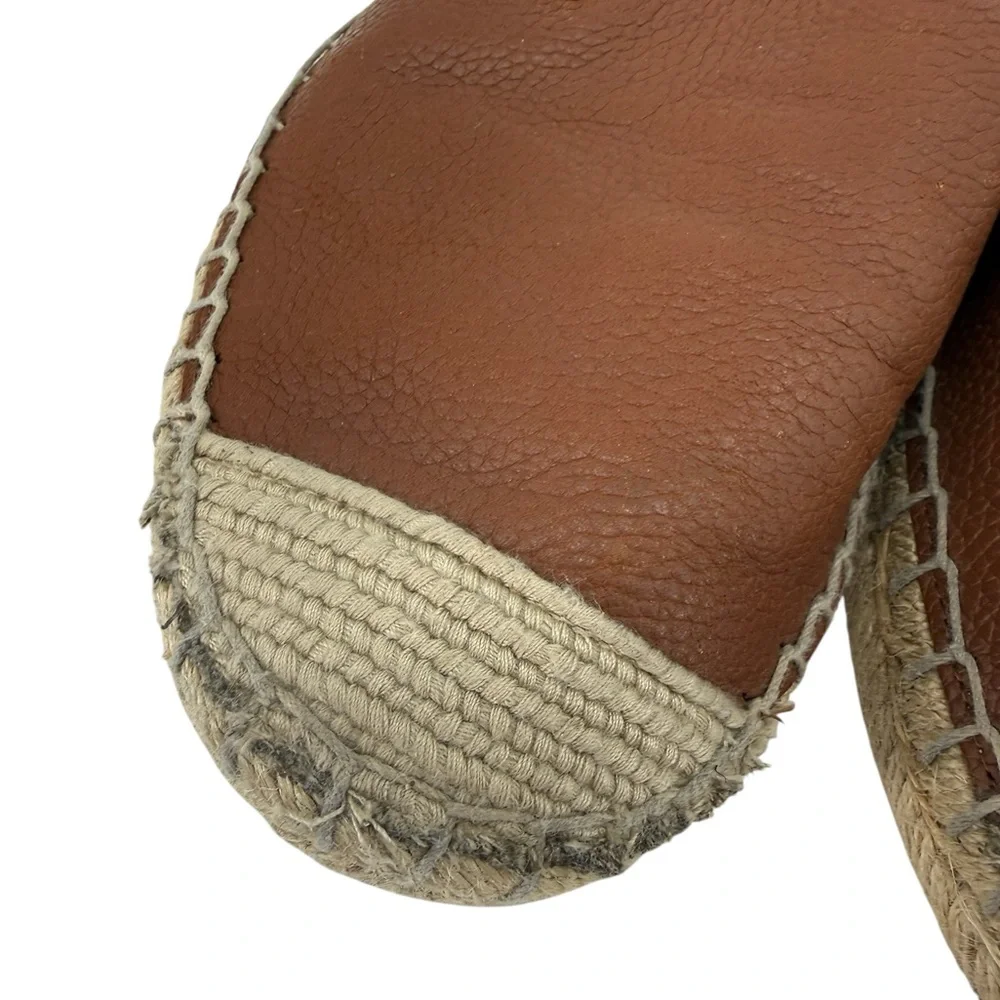 Lauren Ralph Lauren Cameron Pebble Leather Espadrilles Brown Slip On Flats 7B